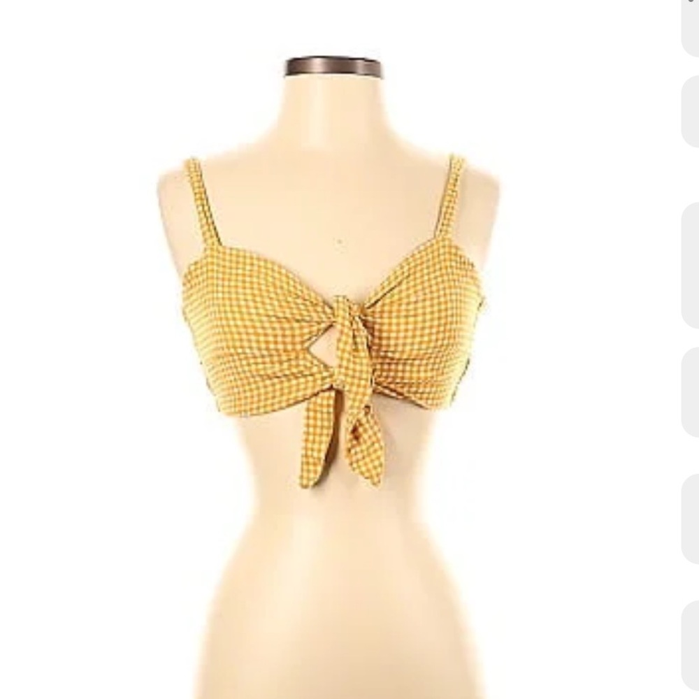 Sage The Label Yellow Gingham Sweetheart Neckline crop top Size small